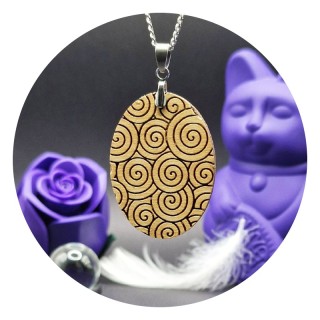 Spirals Oval Wooden Pendant