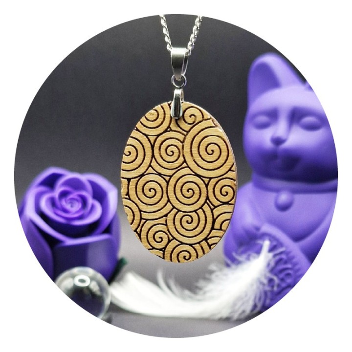 Spirals Oval Wooden Pendant