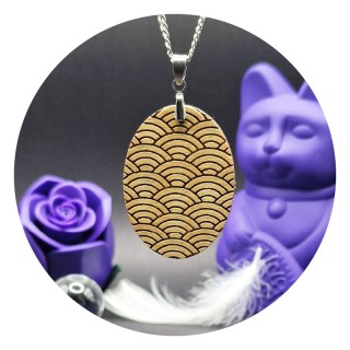 Pendentif Seigaiha Ovale Bois