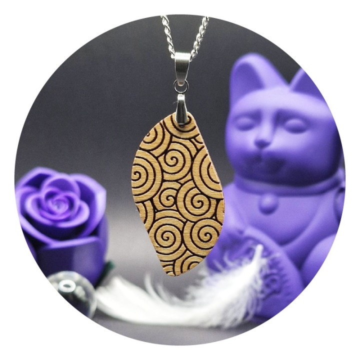 Spirals "Leaf" Wooden Pendant