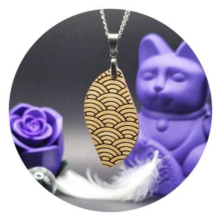 Pendentif Seigaiha "Feuille" Bois