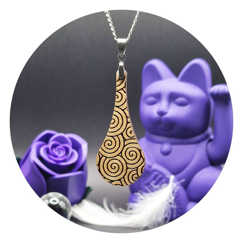 Spirals "Teardrop" Wooden Pendant