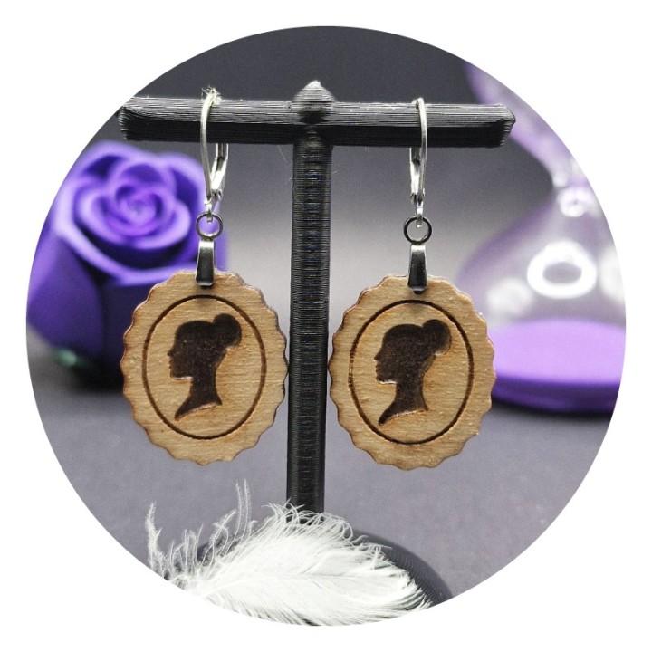Boucles d'oreilles Camée Bois