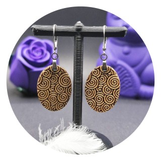 Spirals Oval Wooden Earrings