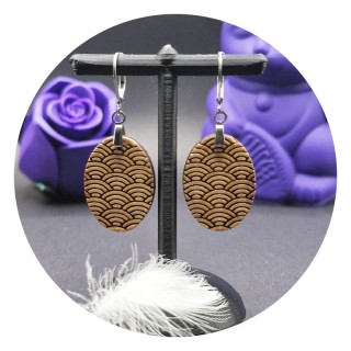 Seigaiha Oval Wooden Earrings