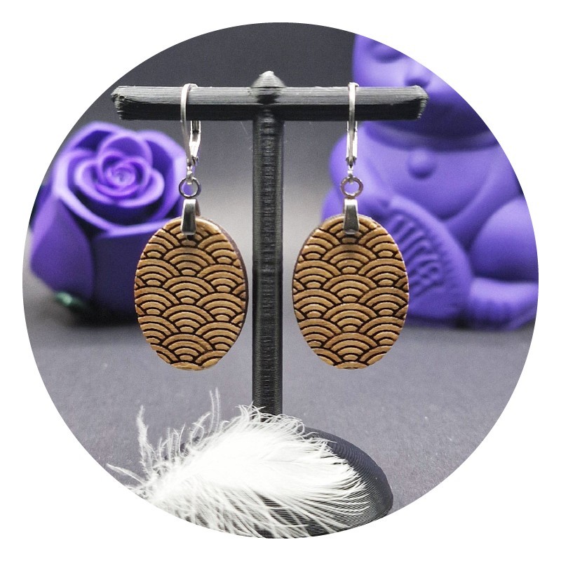 Boucles d'oreilles Seigaiha Ovales Bois
