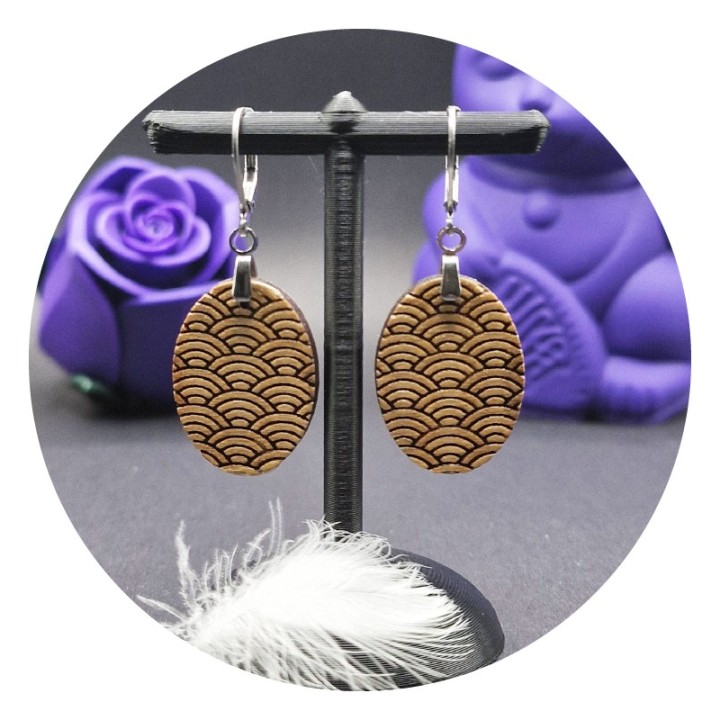 Seigaiha Oval Wooden Earrings