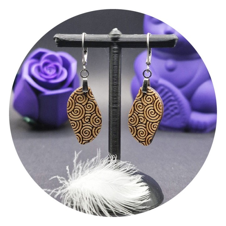 Spirals "Leaf" Wooden Earrings