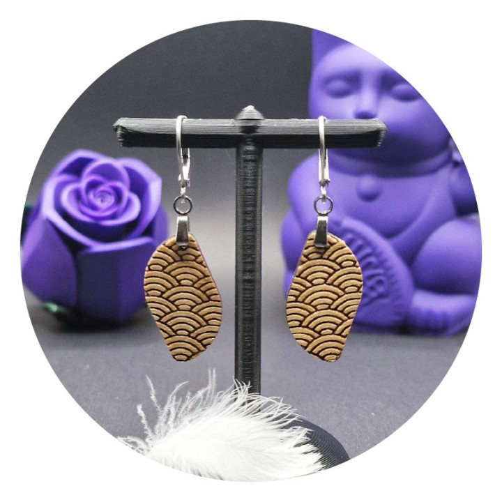 Seigaiha "Leaf" Wooden Earrings