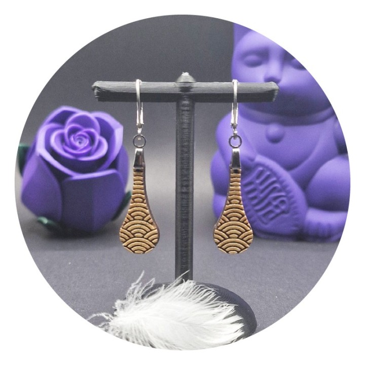 Seigaiha "Teardrop" Wooden Earrings