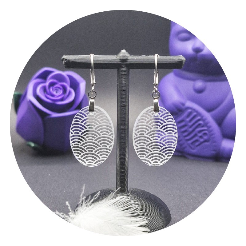Boucles d'oreilles Seigaiha Ovales Acrylique
